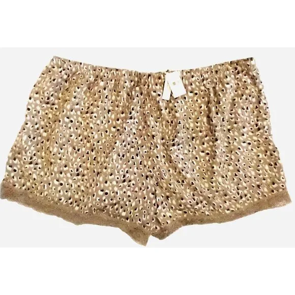 Aerie Satin Pajama Lounge Sleep Shorts Lace-trimmed Animal Print - L  (NWT) - Picture 3 of 5